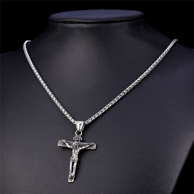 Religious Jesus Cross Necklace for Men 2022 Gold Silver Color Cross Pendent Chain Necklace Jewelry Gifts for Men