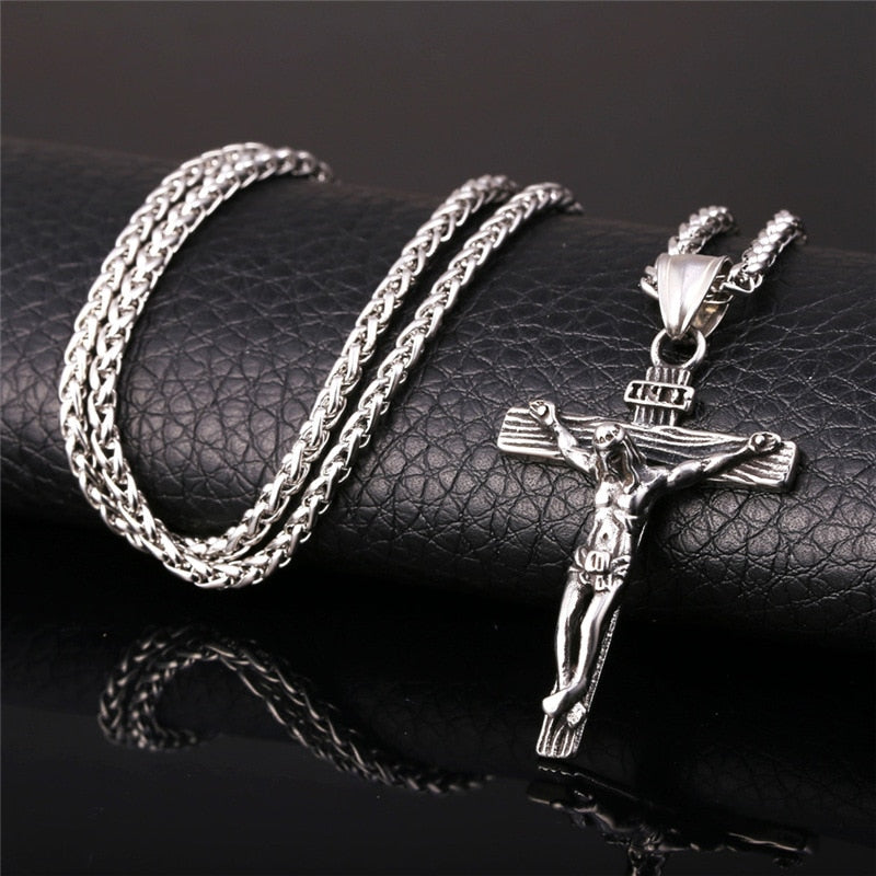 Religious Jesus Cross Necklace for Men 2022 Gold Silver Color Cross Pendent Chain Necklace Jewelry Gifts for Men