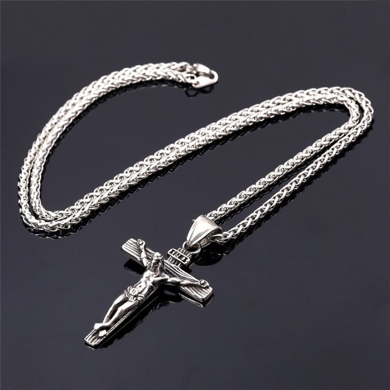 Religious Jesus Cross Necklace for Men 2022 Gold Silver Color Cross Pendent Chain Necklace Jewelry Gifts for Men