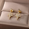 Religious Style Cross Hoop Earrings For Women Boho Stainless Steel Gold Color Flower Earrings 2023 Trend Party Jewelry Gift