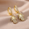 Religious Style Cross Hoop Earrings For Women Boho Stainless Steel Gold Color Flower Earrings 2023 Trend Party Jewelry Gift