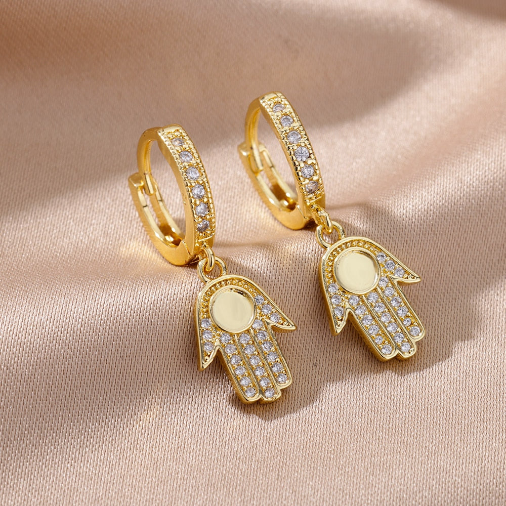 Religious Style Cross Hoop Earrings For Women Boho Stainless Steel Gold Color Flower Earrings 2023 Trend Party Jewelry Gift