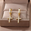 Religious Style Cross Hoop Earrings For Women Boho Stainless Steel Gold Color Flower Earrings 2023 Trend Party Jewelry Gift