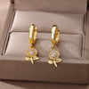 Religious Style Cross Hoop Earrings For Women Boho Stainless Steel Gold Color Flower Earrings 2023 Trend Party Jewelry Gift