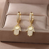 Religious Style Cross Hoop Earrings For Women Boho Stainless Steel Gold Color Flower Earrings 2023 Trend Party Jewelry Gift