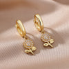 Religious Style Cross Hoop Earrings For Women Boho Stainless Steel Gold Color Flower Earrings 2023 Trend Party Jewelry Gift