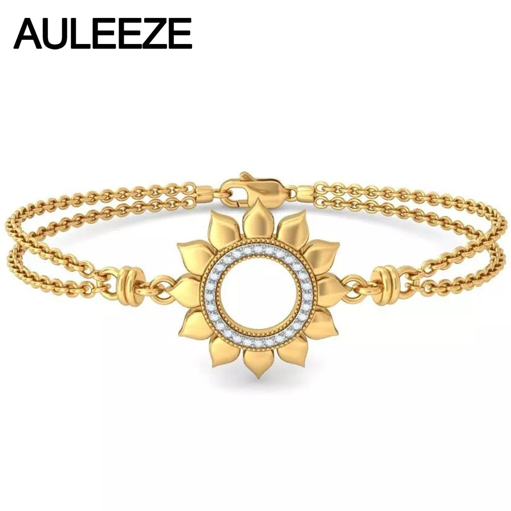 Remarkable 14K Yellow Gold Bracelets For Women Natural Real Diamond Bracelet Wedding Anniversary Sunflower Of Loyaly Bracelets