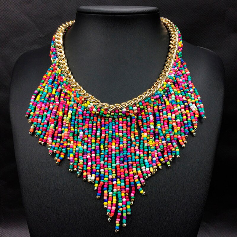Resin Beads Tassel Choker Necklaces For Women   Chain Bohemia Ethnic Female Statement Necklace  Jewelry Collier