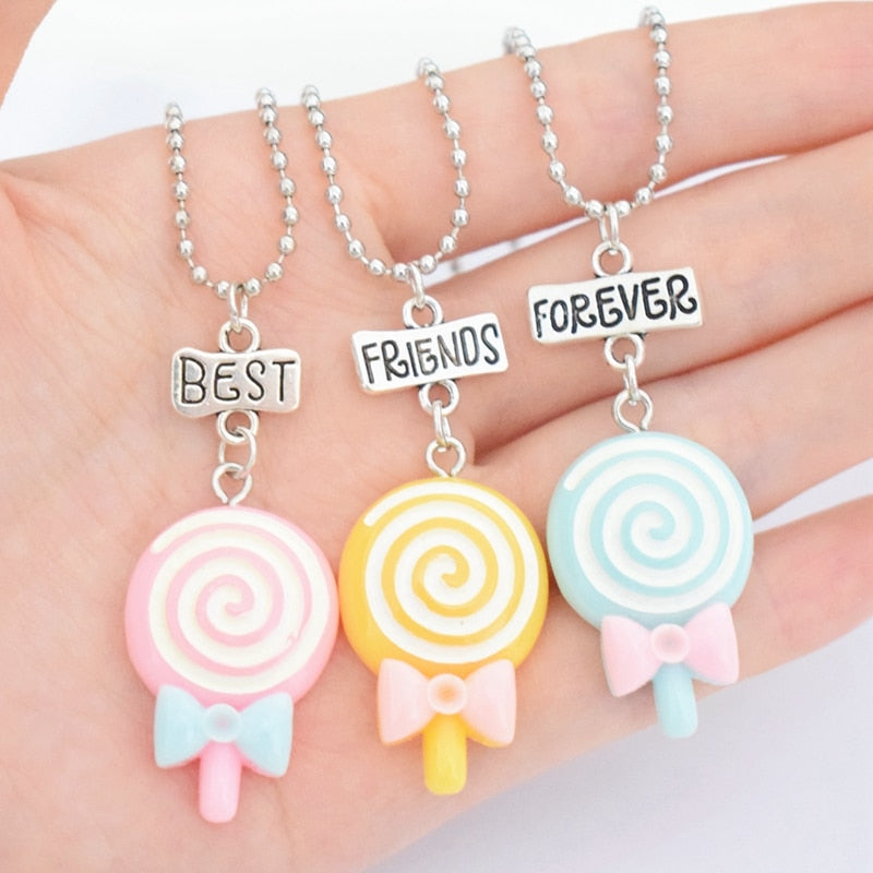 Resin Candy Color Bow Lollipop Pendant Necklace Children BFF 5 Friends Forever Friendship Jewelry Gifts For Kids