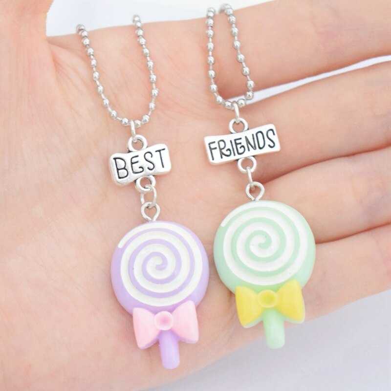 Resin Candy Color Bow Lollipop Pendant Necklace Children BFF 5 Friends Forever Friendship Jewelry Gifts For Kids