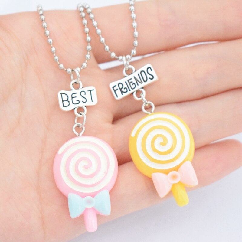 Resin Candy Color Bow Lollipop Pendant Necklace Children BFF 5 Friends Forever Friendship Jewelry Gifts For Kids