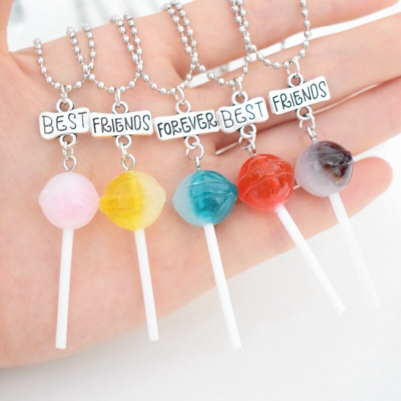 Resin Candy Color Lollipop Pendant Necklace Children BFF 5 Friends Forever Friendship Jewelry Gifts For Kids