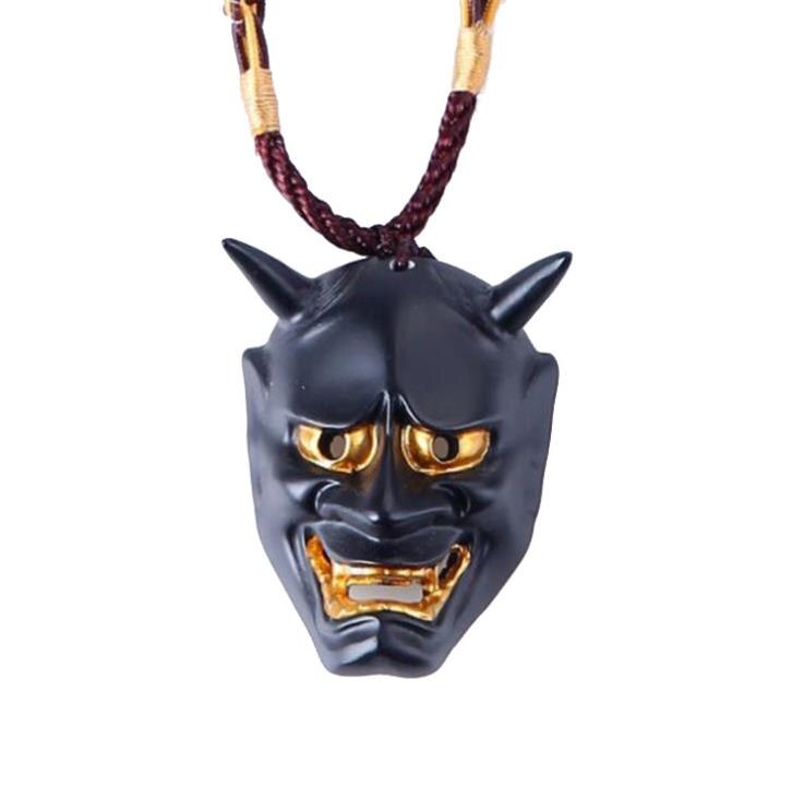 Resin Evil Oni Noh Hannya Mask Pendant Necklace Japanese Style Horror Punk Hip Hop Necklaces Halloween Gift
