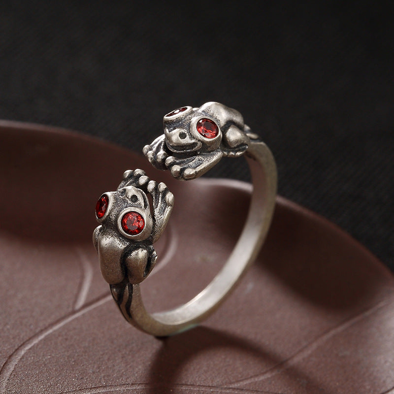 Restoring Ancient Ways Spittor Inlaid Sterling Silver Ring Opening Character Joker Female M2020y Wholesale Silver Ring