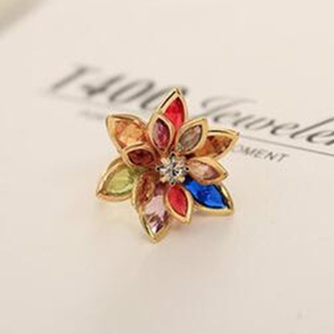Retro Adjustable Flower Rings Camellia Lotus Ring for Women Silver Gold Color Wedding Engagement Rings Crystals Jewelry Gift