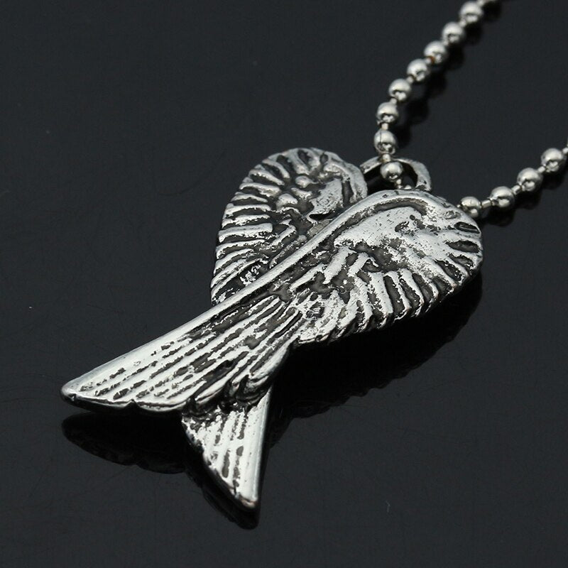 Retro Angel Wings Pendants Necklace Silver Color Bead Chain Antique Silver Feather Pendants Necklace Mens Womens Jewelry Gift