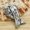 Retro Angel Wings Pendants Necklace Silver Color Bead Chain Antique Silver Feather Pendants Necklace Mens Womens Jewelry Gift
