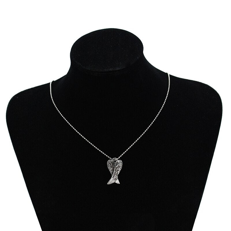 Retro Angel Wings Pendants Necklace Silver Color Bead Chain Antique Silver Feather Pendants Necklace Mens Womens Jewelry Gift
