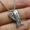 Retro Angel Wings Pendants Necklace Silver Color Bead Chain Antique Silver Feather Pendants Necklace Mens Womens Jewelry Gift