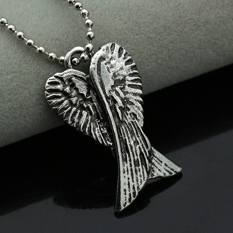 Retro Angel Wings Pendants Necklace Silver Color Bead Chain Antique Silver Feather Pendants Necklace Mens Womens Jewelry Gift