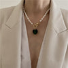 Retro Baroque Irregular Natural Pearl Necklaces for Women Blue Green Color Glass Heart Pendant Chokers Necklace Wedding Jewelry