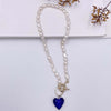 Retro Baroque Irregular Natural Pearl Necklaces for Women Blue Green Color Glass Heart Pendant Chokers Necklace Wedding Jewelry
