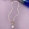 Retro Baroque Irregular Natural Pearl Necklaces for Women Blue Green Color Glass Heart Pendant Chokers Necklace Wedding Jewelry