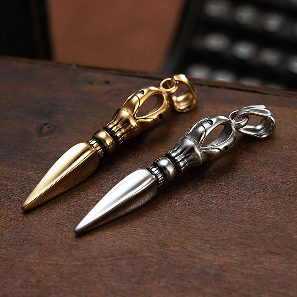 Retro Buddhist Descending Magic Pestle Necklace Pendant Men 316L Stainless Steel Dagger Pendant Religious Jewelry