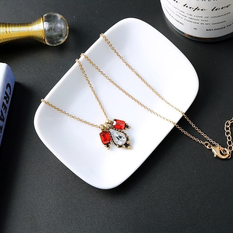 Retro Choker Chains Minimalist Green Red Square Pendant Necklace Simple Design For Women Handmade Jewelry Accessory