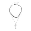 Retro Cross Multilayer Pendant Necklace Trend Punk Gothic Black Belt Neckband Metal Thick Chain Ladies Accessories