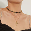 Retro Cross Multilayer Pendant Necklace Trend Punk Gothic Black Belt Neckband Metal Thick Chain Ladies Accessories