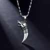 Retro Cupronickel Silver Plated Necklace Wolf's Fang Carving Wolf Pendant Sweater Chain for Charms Lucky Jewelry