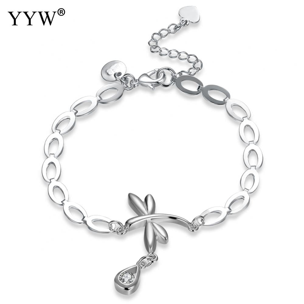 Retro Cute Dragonfly Pendant Silver Charm bracelets for Gift Austrian crystal bracelets & bangles for women men