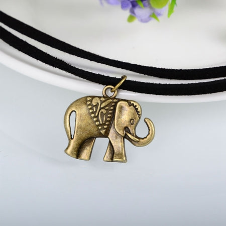 Retro Double Layer Black Velvet Choker Necklace Fashion Jewelry Charm Elephant Pendant Necklace Chocker Neclaces For Women Girl