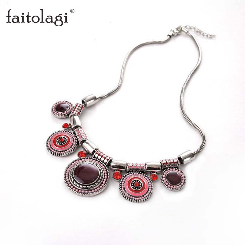 Retro Ethnic Collares Women Choker Necklace Rhinestone Vintage Women Jewelry Trendy Bohemian Bead Pendant Statement Necklace