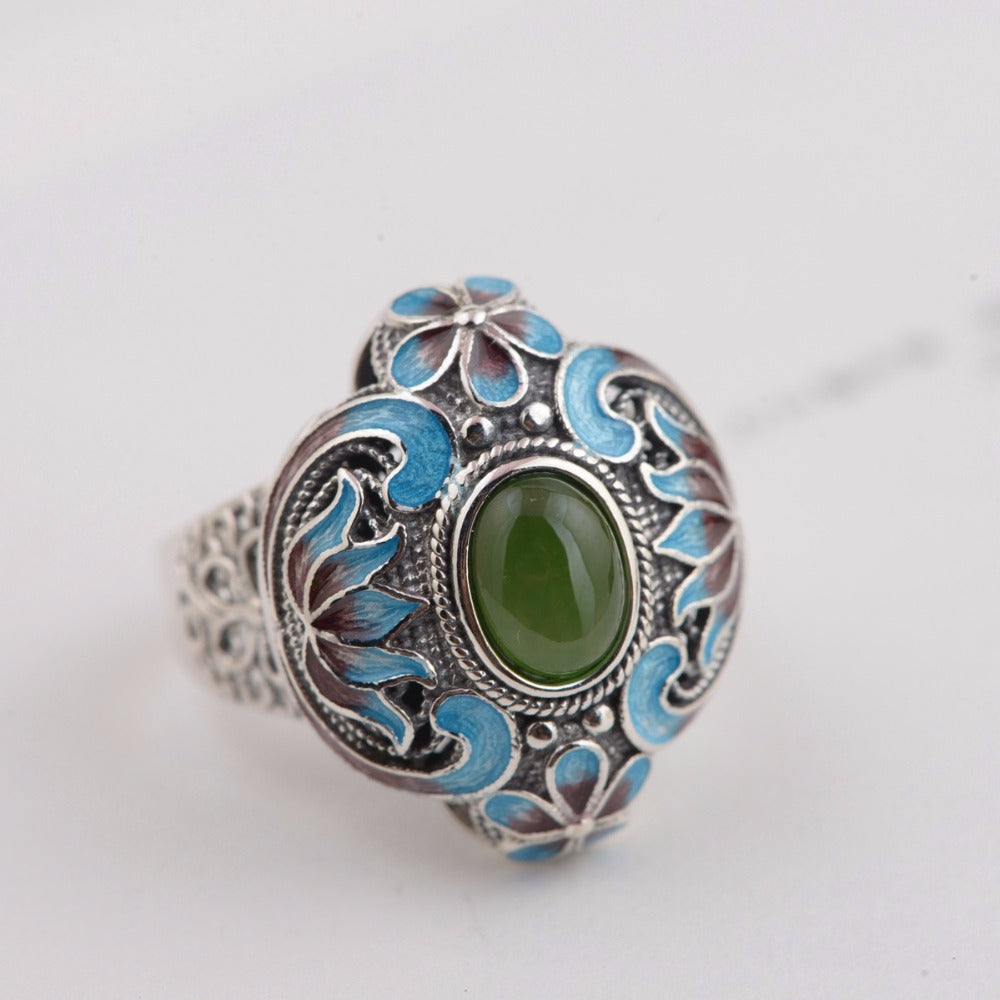 Retro Ethnic Female Ring Real 925 Sterling Silver Ring Vintage Pure Handmade Jasper Silver Ring Lady Original Jewelry Wholesale