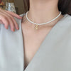 Retro Temperament Natural Freshwater Pearl Simple Metal Bear Smiley Heart Pendant Short Necklace Clavicle Chain Female