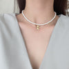Retro Temperament Natural Freshwater Pearl Simple Metal Bear Smiley Heart Pendant Short Necklace Clavicle Chain Female