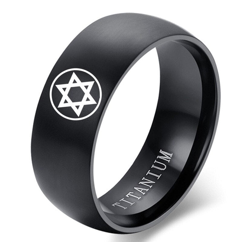 Retro Hexagram Star of David Ring for Men Boy Hip Hop Punk Titanium Steel Rings Church of Satan Male Jewelry US Size 6-13
