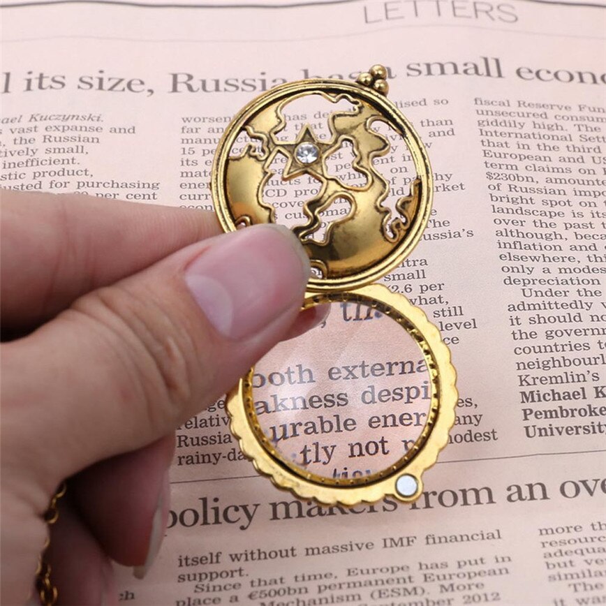 Retro Map Shocking Show Magnifier Pendant Necklace Magnify Glass Reeding Decorative Monocle Gold Color Necklace