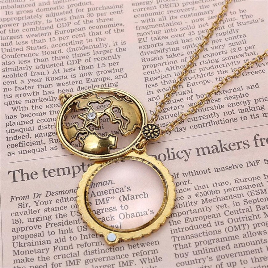 Retro Map Shocking Show Magnifier Pendant Necklace Magnify Glass Reeding Decorative Monocle Gold Color Necklace