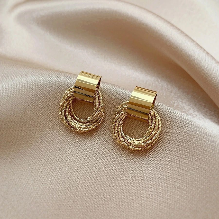 Retro Metallic Gold Color Circle Earrings For Women Girls 2023 Trend Korean Wedding Couple Party Earring Jewerly Gift