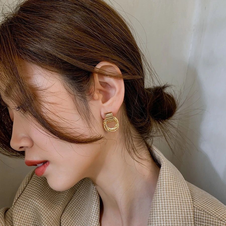 Retro Metallic Gold Color Circle Earrings For Women Girls 2023 Trend Korean Wedding Couple Party Earring Jewerly Gift