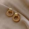 Retro Metallic Gold Color Circle Earrings For Women Girls 2023 Trend Korean Wedding Couple Party Earring Jewerly Gift