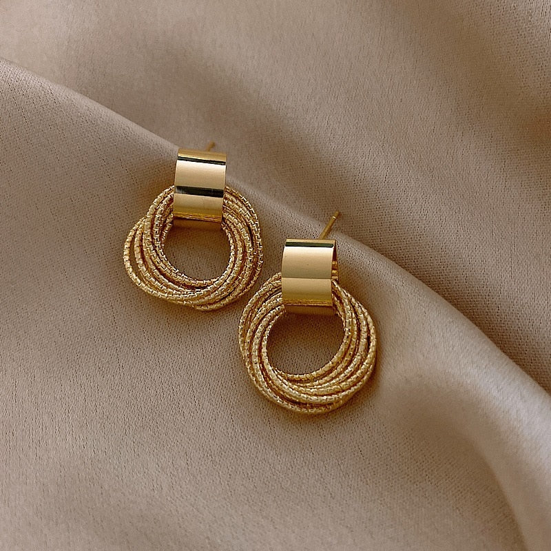 Retro Metallic Gold Color Circle Earrings For Women Girls 2023 Trend Korean Wedding Couple Party Earring Jewerly Gift