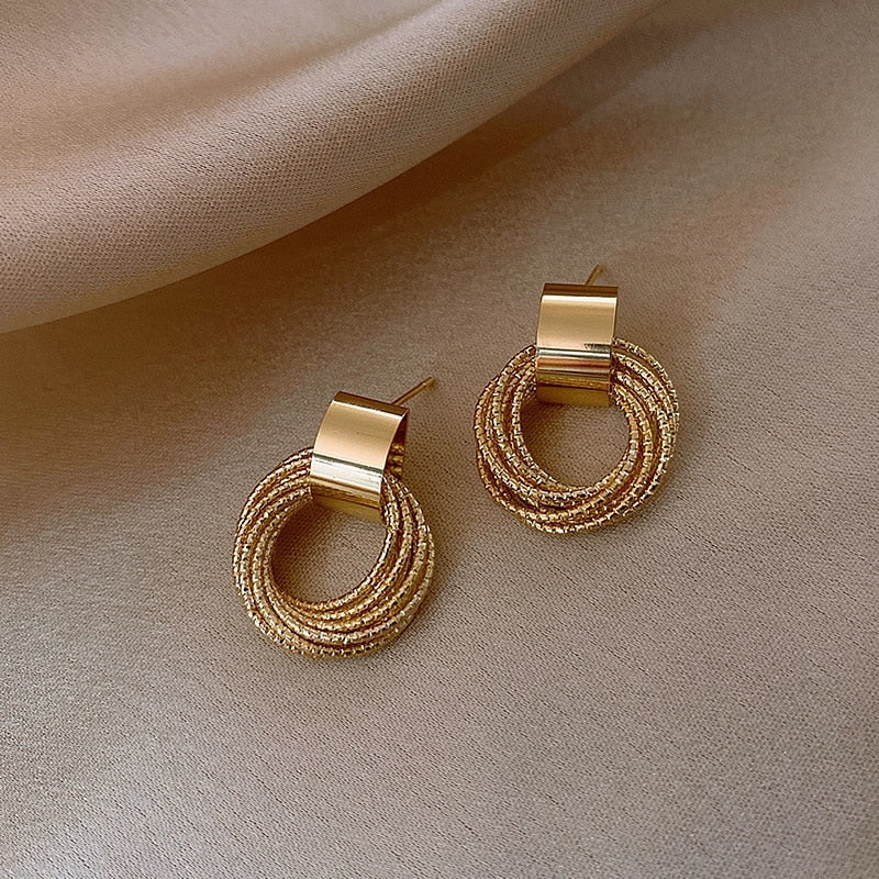 Retro Metallic Gold Color Circle Earrings For Women Girls 2023 Trend Korean Wedding Couple Party Earring Jewerly Gift