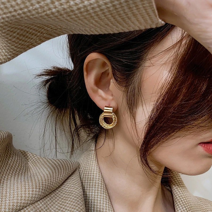 Retro Metallic Gold Color Circle Earrings For Women Girls 2023 Trend Korean Wedding Couple Party Earring Jewerly Gift