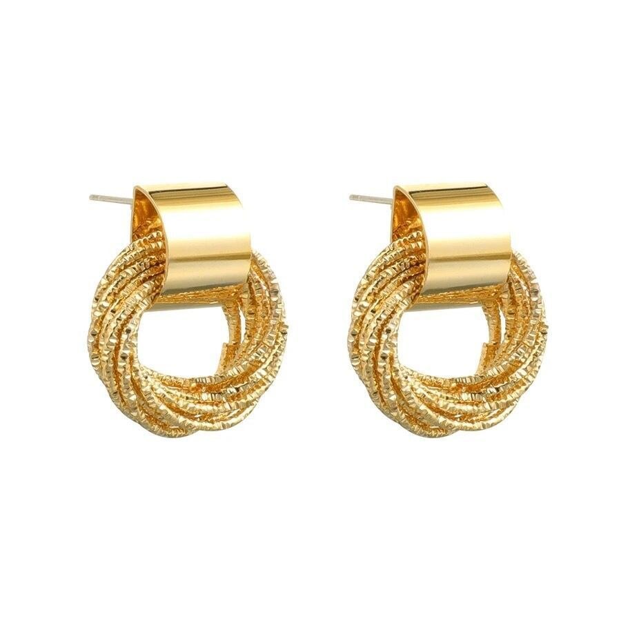 Retro Metallic Gold Color Circle Earrings For Women Girls 2023 Trend Korean Wedding Couple Party Earring Jewerly Gift