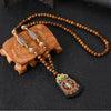 Retro Nepal Beads Long Sweater Necklace Elephant Ganesha Buddhist Prayer Necklace Meditation Spiritual Lucky Amulet Jewelry