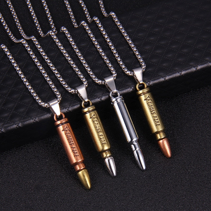 Retro Punk Bullet Pendant Long Necklace Women Men 2021 Trend Hip Hop Rock Personality Couple Gift Party Jewelry